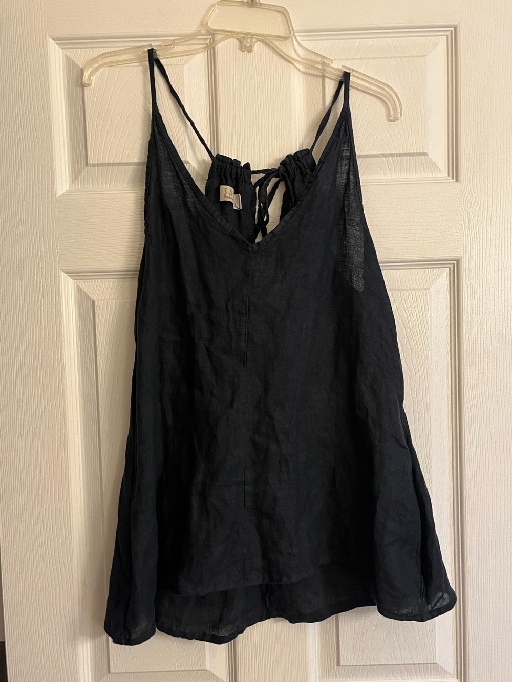 Saga Navy V-Neck Linen Camisole with Tie Back